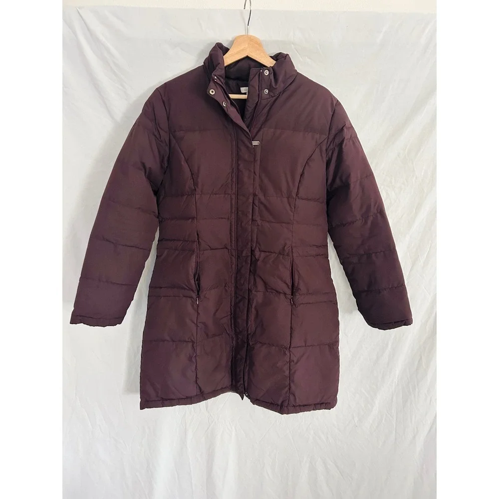 Garnet Hill Quilted Puffer Coat Burgundy Full Zip Stand Collar Women's Size 8 - Picture 1 of 8